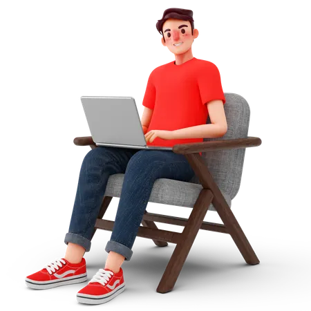 Man working while sitting on armchair  3D Illustration