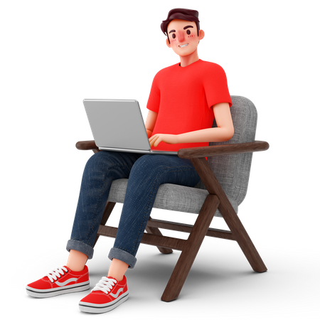 Man working while sitting on armchair 3D Illustration
