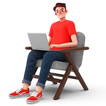 Man working while sitting on armchair 3D Illustration