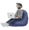 Man Working While Sitting On Beanbag