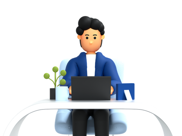 Man working while sitting on desk  3D Icon