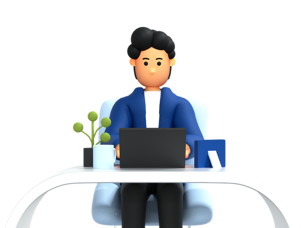 Man working while sitting on desk  3D Illustration