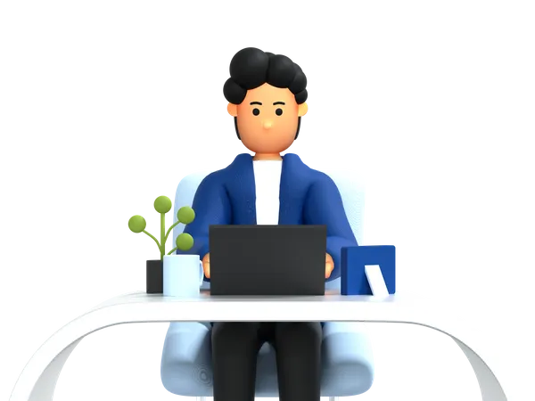 Man working while sitting on desk  3D Illustration