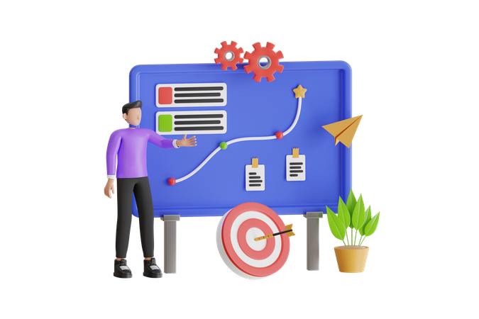 Man Working With Business Plan  3D Icon
