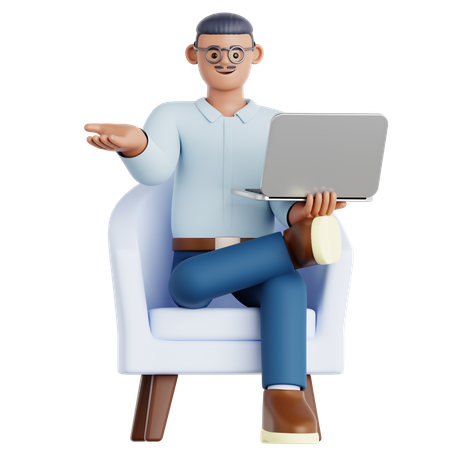 Man Working with laptop  3D Illustration