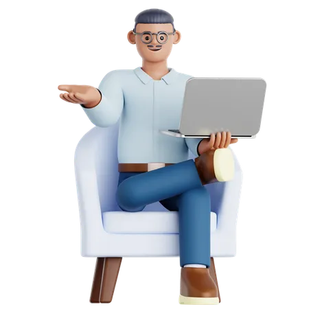 Man Working with laptop  3D Illustration