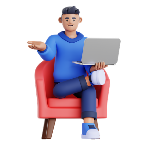 Man Working with laptop  3D Illustration