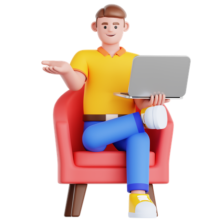 Man Working with laptop  3D Illustration