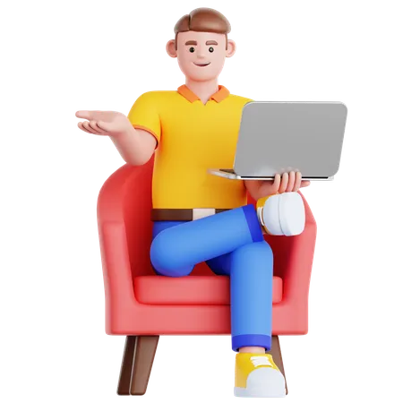 Man Working with laptop  3D Illustration