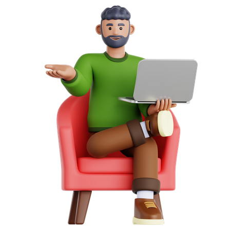 Man Working with laptop  3D Illustration