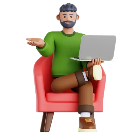 Man Working with laptop  3D Illustration