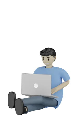Man Working With Laptop  3D Illustration