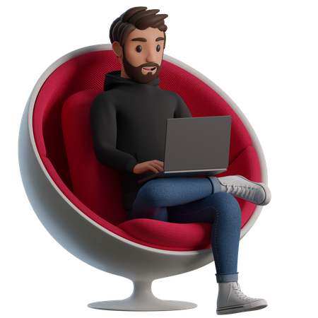Man works in a stylish chair  3D Icon