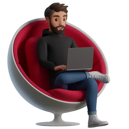 Man works in a stylish chair 3D Illustration