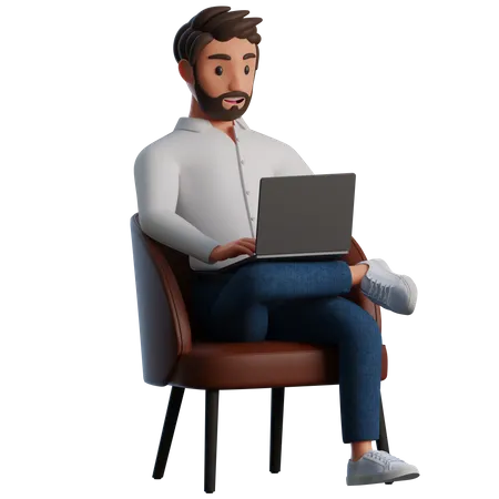 Man works in modern chair  3D Illustration