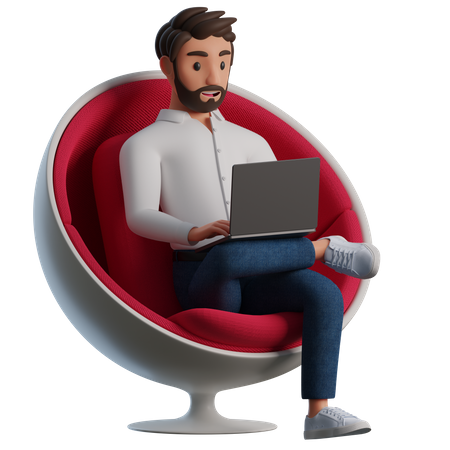 Man works in stylish chair  3D Illustration