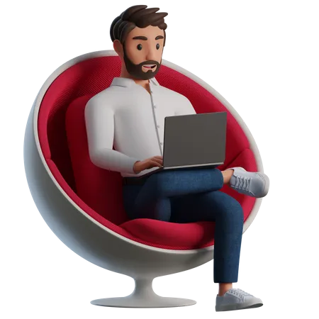 Man works in stylish chair  3D Illustration