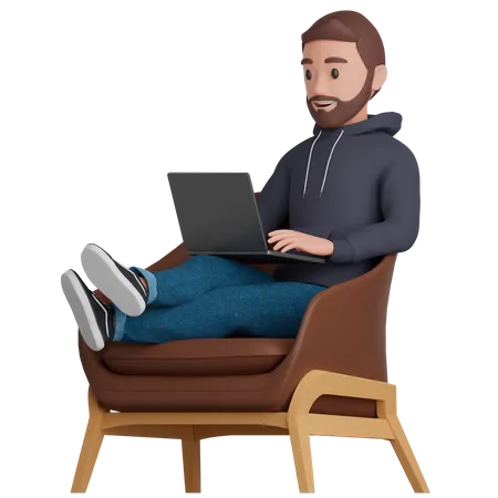 Man works on a chair  3D Illustration
