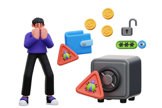 Man worried about financial bug  3D Illustration