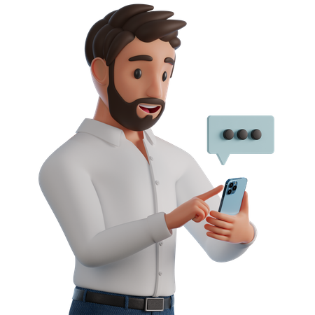 Man writing message in mobile  3D Illustration