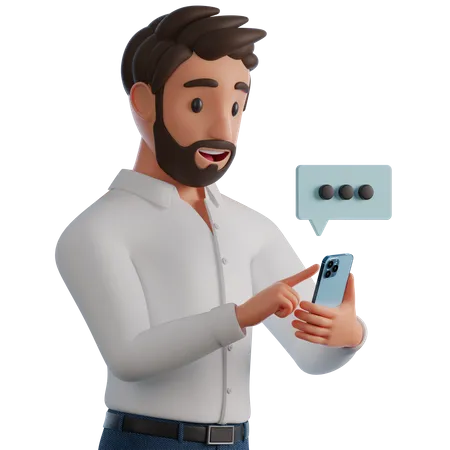 Man writing message in mobile  3D Illustration