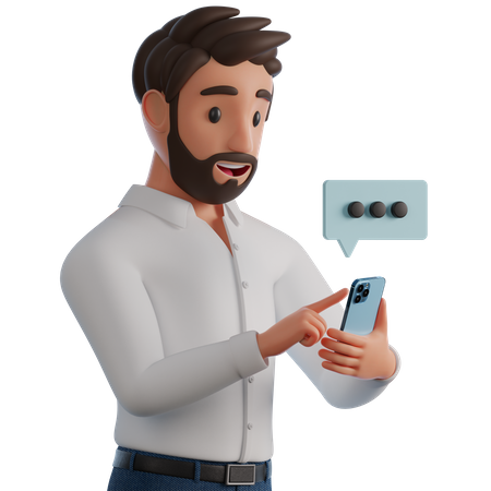 Man writing message in mobile  3D Illustration