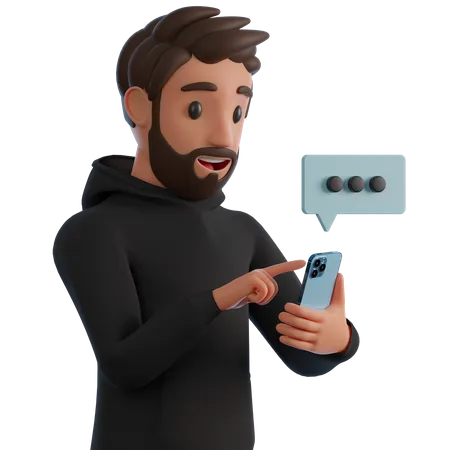 Man writing the message in mobile 3D Illustration