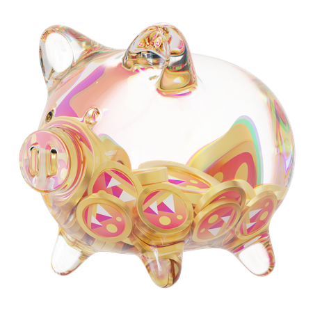 Mana Clear Glass Piggy Bank With Decreasing Piles Of Crypto Coins  3D Icon