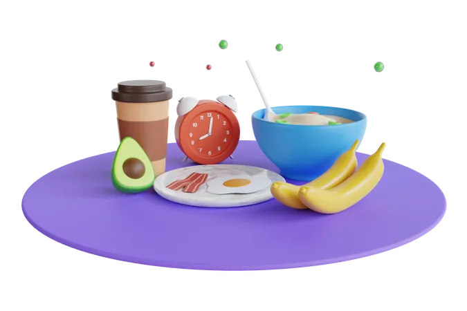 Ilustracion 3 D De Desayuno En Casa Con Cereales Leche Y Fruta Fresca Juego De Desayuno En La Mesa Ilustracion 3 D 3D Illustration
