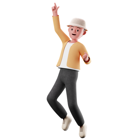 Mane Character With Happy Jumping Pose  3D Illustration