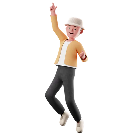 Mane Character With Happy Jumping Pose  3D Illustration