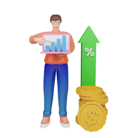 Mann analysiert Investitionswachstum  3D Illustration