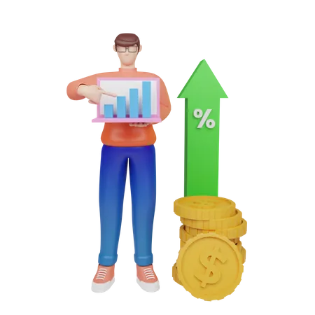 Mann analysiert Investitionswachstum  3D Illustration