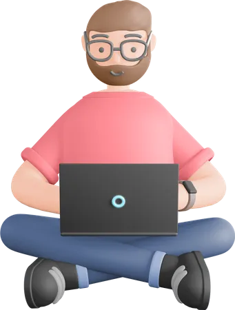 Mann arbeitet am Laptop  3D Illustration