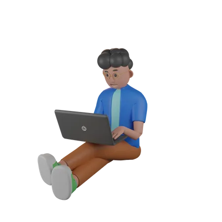 Mann arbeitet am Laptop  3D Illustration