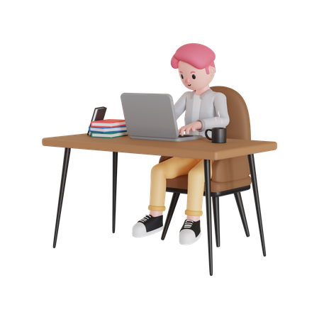 Mann arbeitet am Laptop  3D Illustration