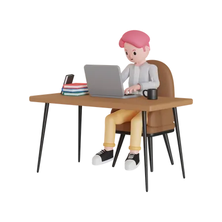 Mann arbeitet am Laptop  3D Illustration