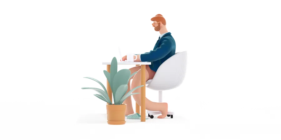 Mann arbeitet von zu Hause aus  3D Illustration