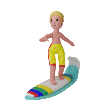 Mann beim Surfen  3D Illustration