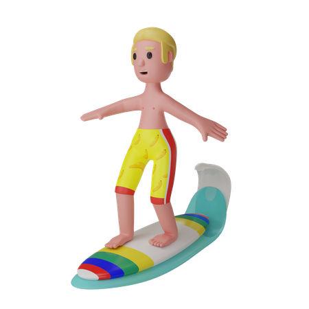 Mann beim Surfen  3D Illustration