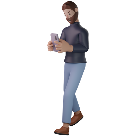 Mann mit Handy  3D Illustration