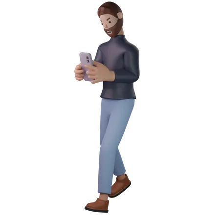 Mann mit Handy  3D Illustration