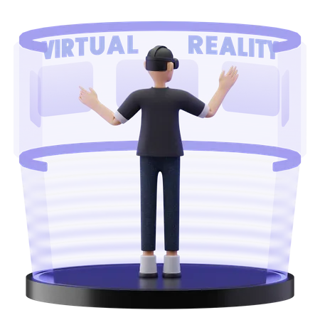 Mann benutzt Hologramm-Display  3D Illustration