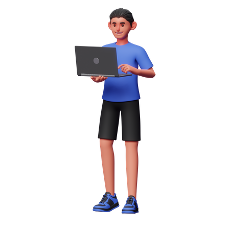 Mann mit Laptop  3D Illustration