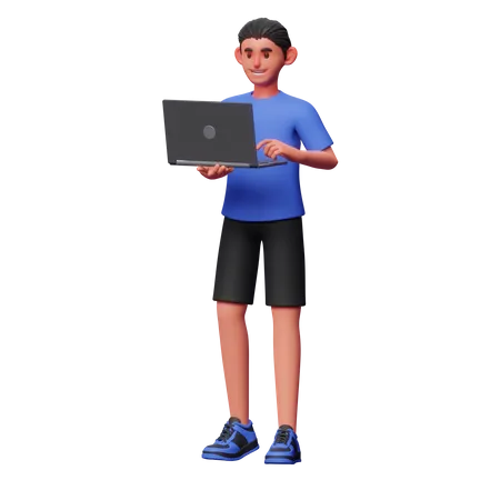 Mann mit Laptop  3D Illustration