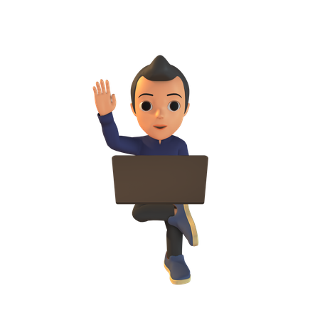 Mann mit Laptop  3D Illustration