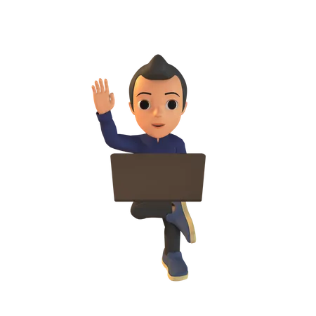 Mann mit Laptop  3D Illustration