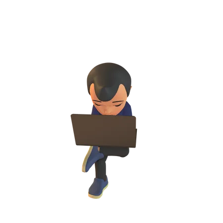 Mann mit Laptop  3D Illustration