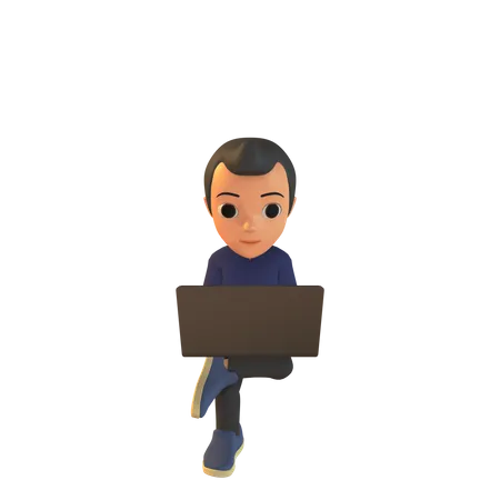 Mann mit Laptop  3D Illustration