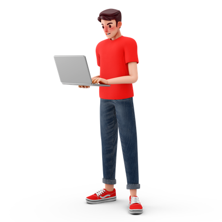 Mann mit Laptop  3D Illustration